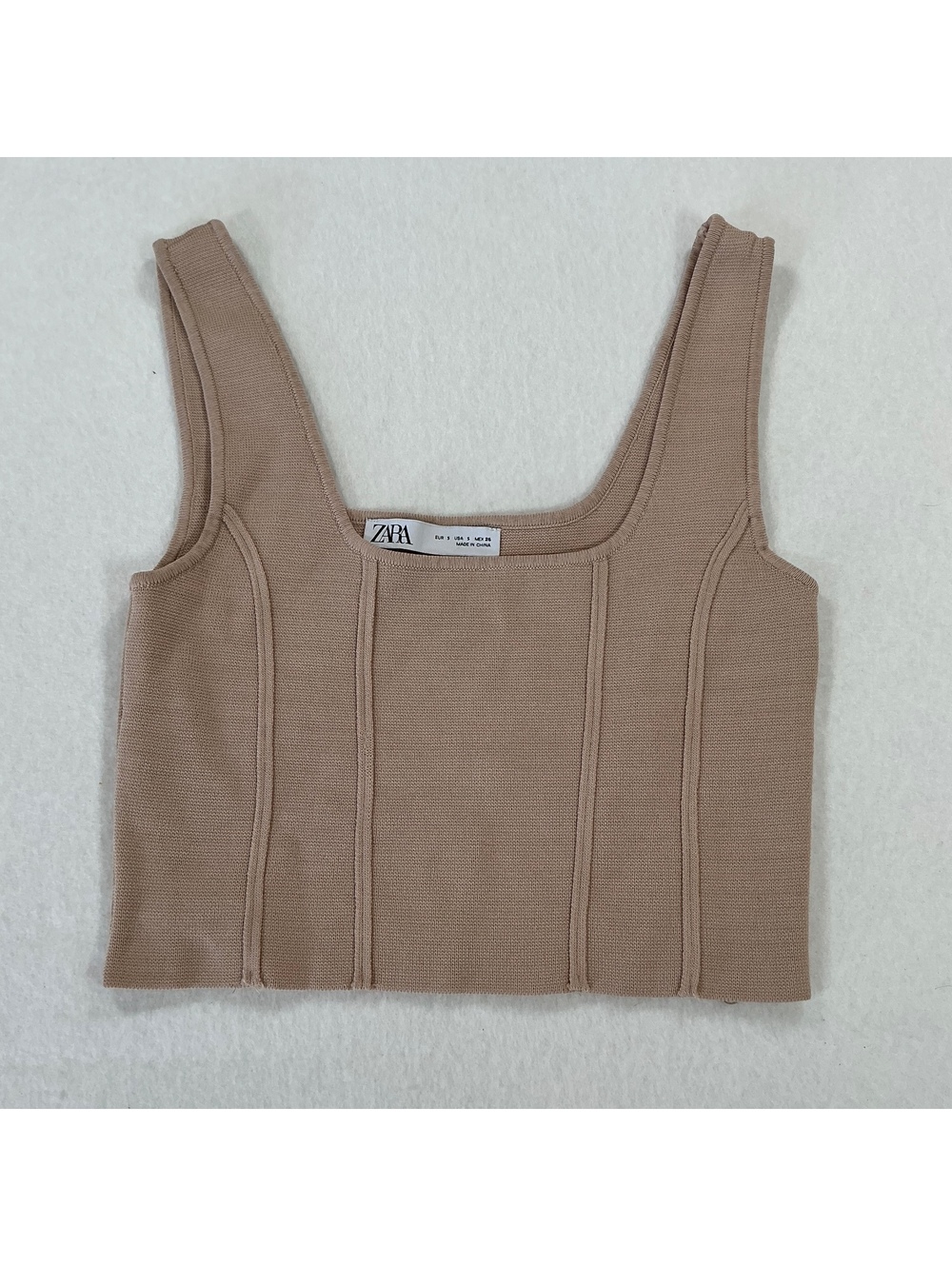 Zara‎ Knit Crop Tank Top Beige Sleeveless Square Neck Women’s Size Small